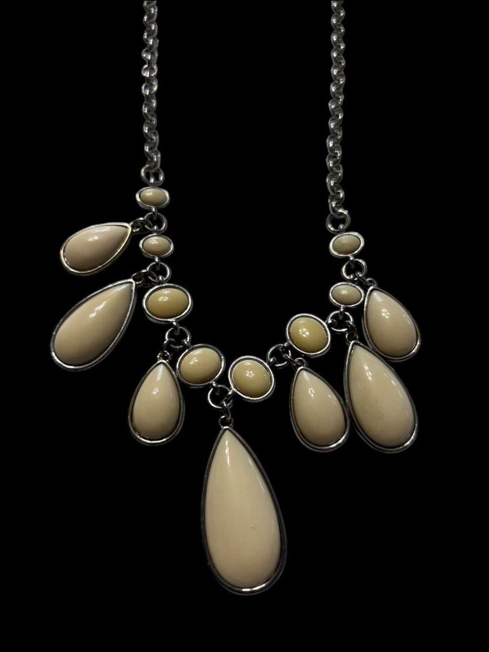 Napier Silver Tone Cream Teardrop Statement Bib Necklace